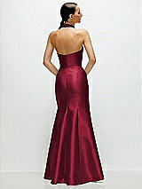 Rear View Thumbnail - Burgundy High-Neck Halter Open-Back Satin Trumpet Dress