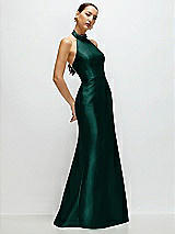 Side View Thumbnail - Evergreen High-Neck Halter Open-Back Satin Trumpet Dress