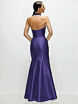 Rear View Thumbnail - Grape High-Neck Halter Open-Back Satin Trumpet Dress