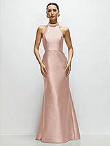 Front View Thumbnail - Toasted Sugar High-Neck Halter Open-Back Satin Trumpet Dress