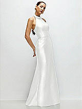 Side View Thumbnail - White High-Neck Halter Open-Back Satin Trumpet Dress 