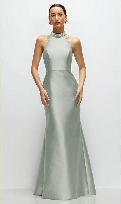 Trumpet Mermaid Backless Halter Satin Wedding Dress