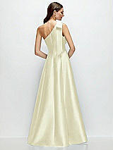 Rear View Thumbnail - Butter Yellow Bow One-Shoulder Full A-Line Satin Maxi Dress
