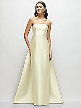 Side View Thumbnail - Butter Yellow Strapless Satin Column Dress with Removeable Watteau Train