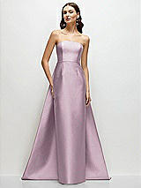 Side View Thumbnail - Suede Rose Strapless Satin Column Dress with Removeable Watteau Train