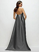 Rear View Thumbnail - Gunmetal Strapless Satin Column Dress with Removeable Watteau Train