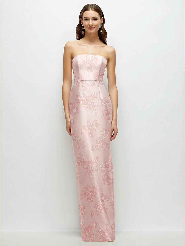 Strapless Floral Satin Column Bridesmaid Dress With