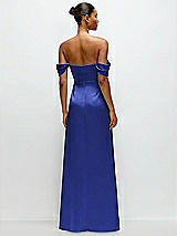 Rear View Thumbnail - Cobalt Blue A-Line Satin Maxi Dress with Convertible Off-the-Shoulder or Strapless Looks