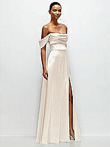 Side View Thumbnail - Oat A-Line Satin Maxi Dress with Convertible Off-the-Shoulder or Strapless Looks