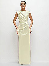 Front View Thumbnail - Butter Yellow High Neck Sleeveless Cap Shoulder Satin Maxi Dress