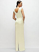 Rear View Thumbnail - Butter Yellow High Neck Sleeveless Cap Shoulder Satin Maxi Dress
