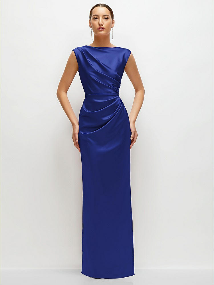 ワンピース Mm Studio Midnight Blue Viscose Blend Dress Beaded Floral Bodice Satin Maxi Bridesmaid Dress With