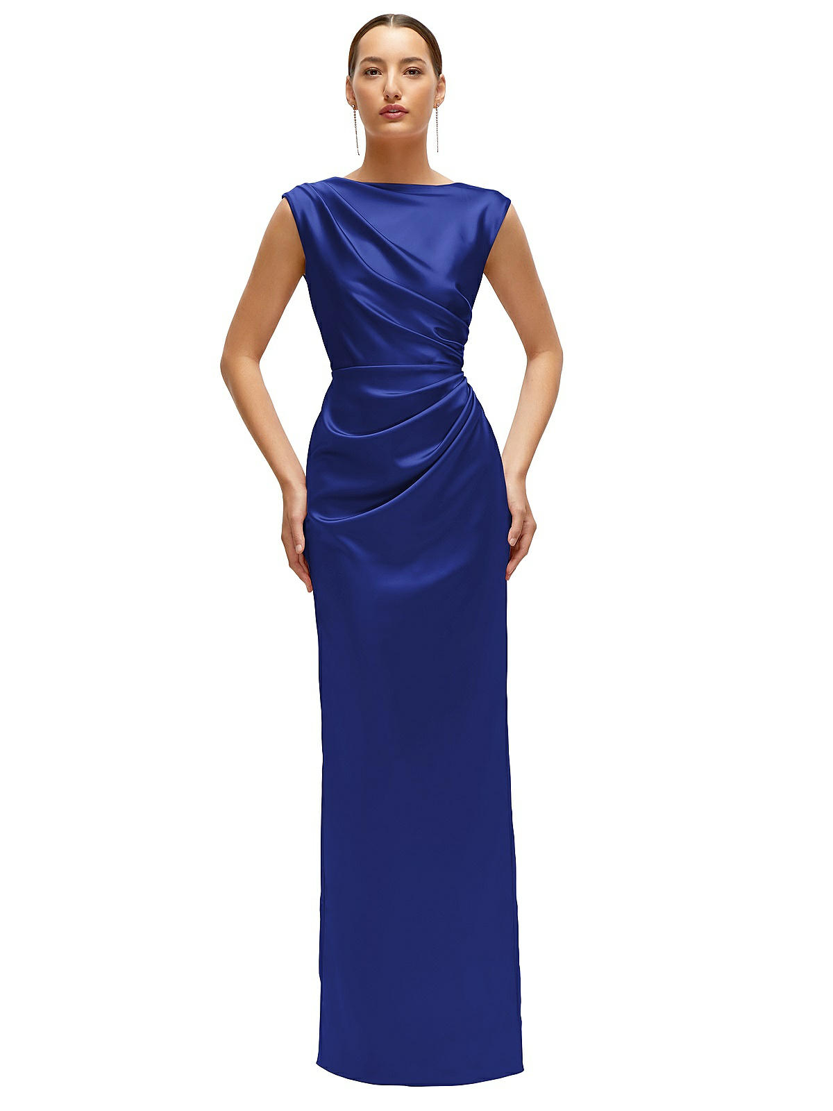 Ameri　EDGE SHOULDER BONDING DRESS One-Shoulder Power Satin Sheath Dress | David's Bridal