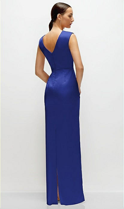 High Neck Sleeveless Cap Shoulder Satin Maxi Bridesmaid
