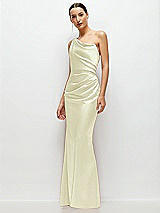 Side View Thumbnail - Butter Yellow One-Shoulder Cat-Eye Neckline Fit and Flare Satin Maxi Dress
