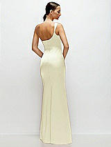 Rear View Thumbnail - Butter Yellow One-Shoulder Cat-Eye Neckline Fit and Flare Satin Maxi Dress