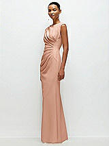 Side View Thumbnail - Pale Peach Sleeveless Cap Shoulder Crepe Maxi Dress with Trumpet Skirt