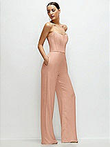 Side View Thumbnail - Pale Peach Strapless Cat-Eye Corset Crepe Wedding Jumpsuit