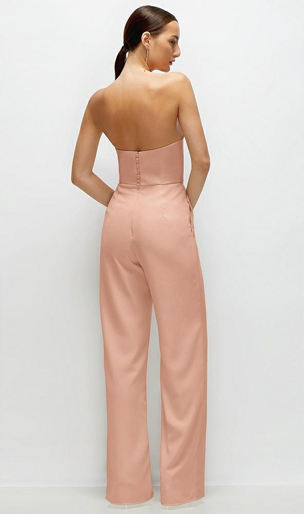 Back View - Pale Peach Strapless Cat-Eye Corset Crepe Wedding Jumpsuit
