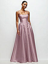 Front View Thumbnail - Dusty Rose Scoop Neck Drop Basque Skirt Satin Maxi Dress with Pockets