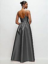 Rear View Thumbnail - Gunmetal Scoop Neck Drop Basque Skirt Satin Maxi Dress with Pockets