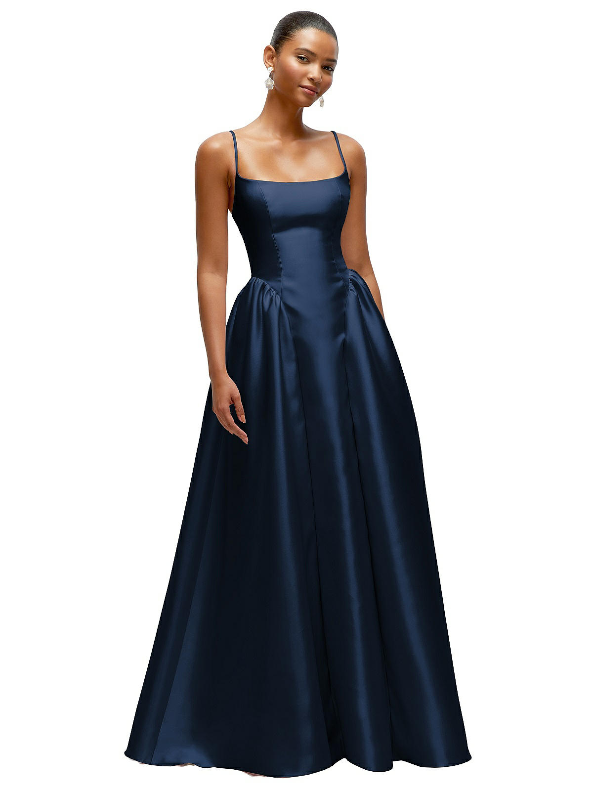 Scoop Neck Drop Basque Skirt Satin Maxi Bridesmaid Dress