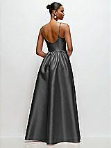 Rear View Thumbnail - Pewter Scoop Neck Drop Basque Skirt Satin Maxi Dress with Pockets