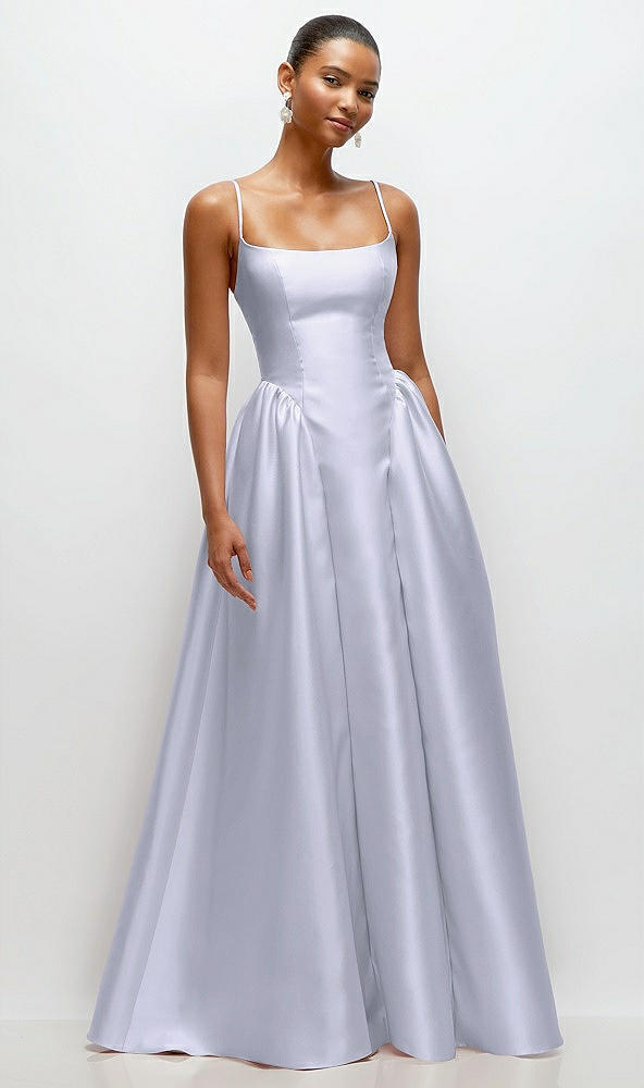 Front View - Silver Dove Scoop Neck Drop Basque Skirt Satin Maxi Dress with Pockets