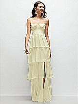 Front View Thumbnail - Butter Yellow Bustier-Style Chiffon Tiered Ruffle Maxi Dress with Adjustable Straps