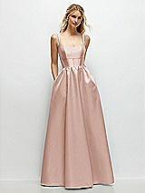 Front View Thumbnail - Toasted Sugar Scoop Neck Inset Corset Satin Maxi Dress with Pockets