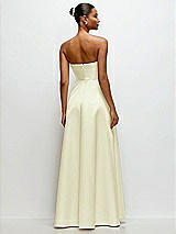 Rear View Thumbnail - Butter Yellow Strapless Draped Cat-Eye Satin Maxi Dress with Full Skirt