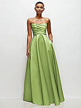 Side View Thumbnail - Mojito Strapless Draped Cat-Eye Satin Maxi Dress with Full Skirt