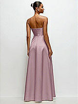 Rear View Thumbnail - Dusty Rose Strapless Draped Cat-Eye Satin Maxi Dress with Full Skirt