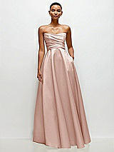 Side View Thumbnail - Toasted Sugar Strapless Draped Cat-Eye Satin Maxi Dress with Full Skirt