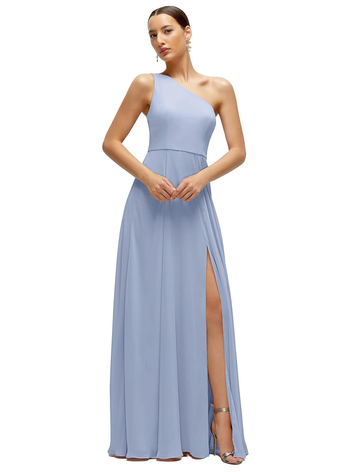 Chiffon One-Shoulder Maxi Dress with Circle Skirt