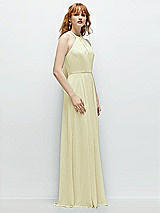 Side View Thumbnail - Butter Yellow Shirred Halter Chiffon Maxi Dress with Back Sash-Tie Closure