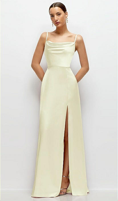 Cowl Neck Satin Maxi Bridesmaid Dress With Adjustable