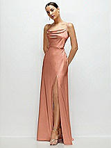 Side View Thumbnail - Copper Penny Cowl Neck Satin Maxi Dress with Adjustable Spaghetti Straps