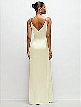 Rear View Thumbnail - Butter Yellow Pleated Faux Wrap Satin Maxi Dress with Adjustable Spaghetti Straps