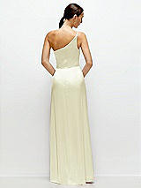 Rear View Thumbnail - Butter Yellow Pleated One-Shoulder Satin Maxi Dress with A-Line Skirt