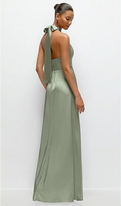 【WOOHWA】SATIN SLIT LONG OPS GL2963 | Illusion Sweetheart A-Line Satin Long Dress | GLS