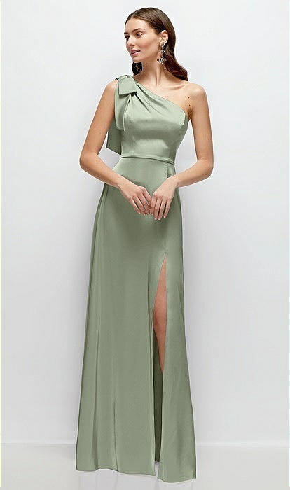 One-Shoulder Flowing Skirt Green Formal Dress