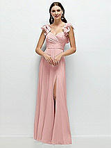Front View Thumbnail - Rose Dramatic Ruffle Edge Strap Chiffon Maxi Dress