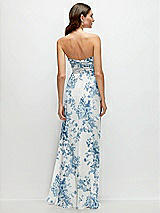 Rear View Thumbnail - Cottage Rose Dusk Blue Strapless Pleated Surplice Chiffon Maxi Dress with A-Line Skirt