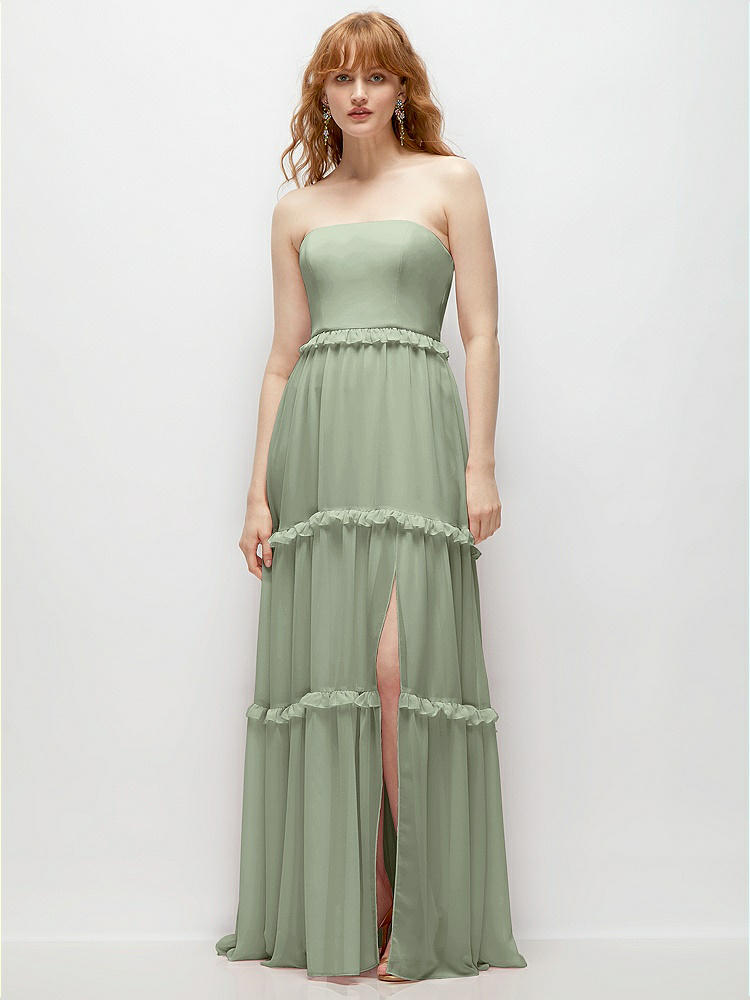 Strapless Pleated Surplice Chiffon Maxi Bridesmaid Dress