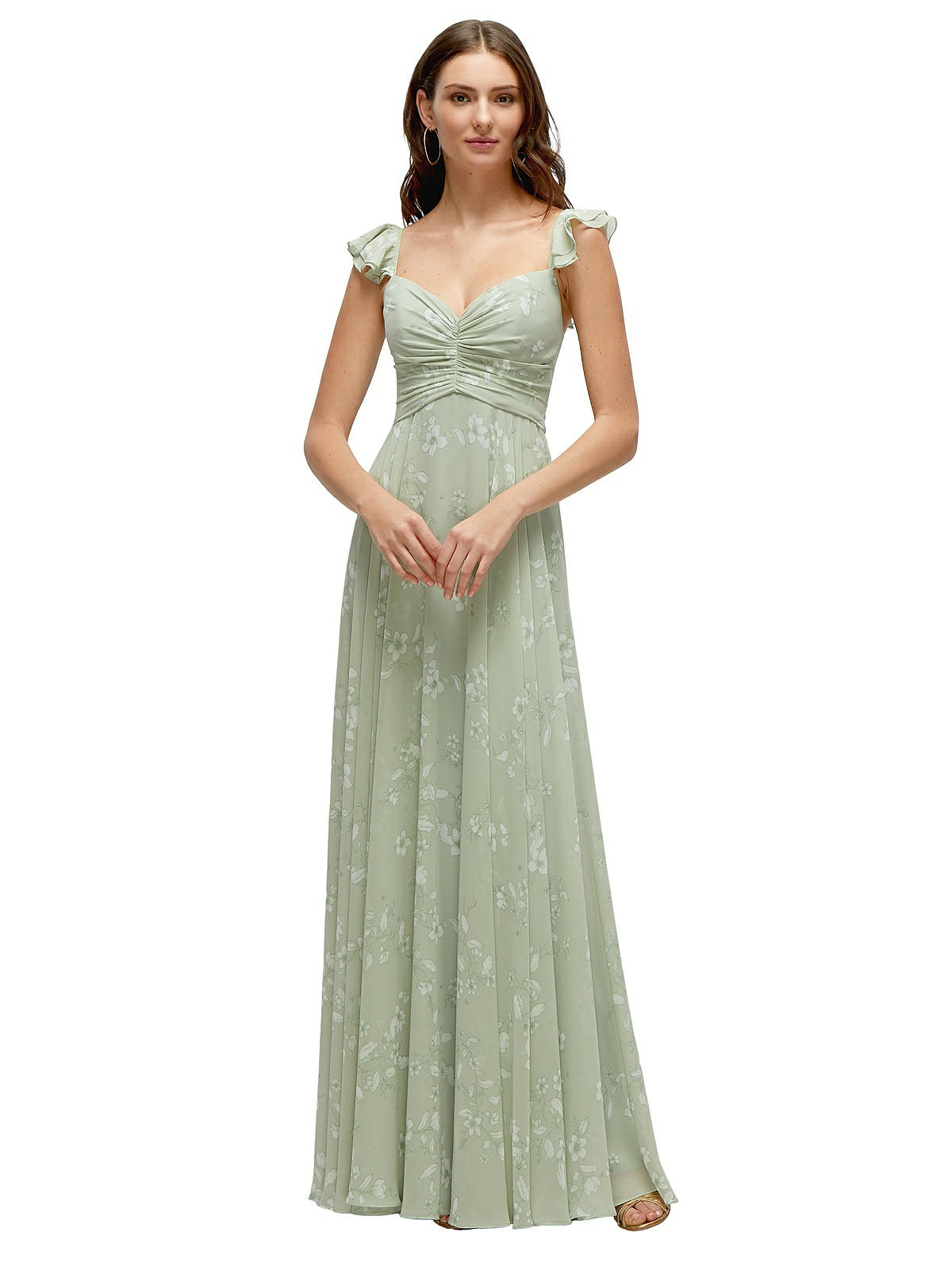 Convertible Ruffle Strap Chiffon Maxi Bridesmaid Dress With