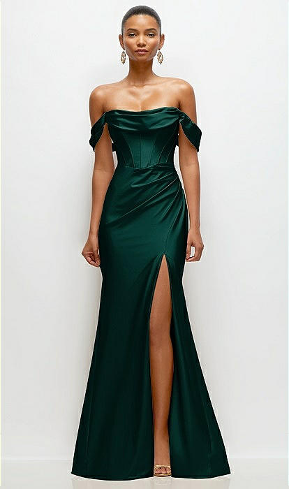 【SCULPTOR】Unbalance Cowl Satin Dress Coral Cowl Neck Off-the-shoulder Stretch Satin Fit And Flare
