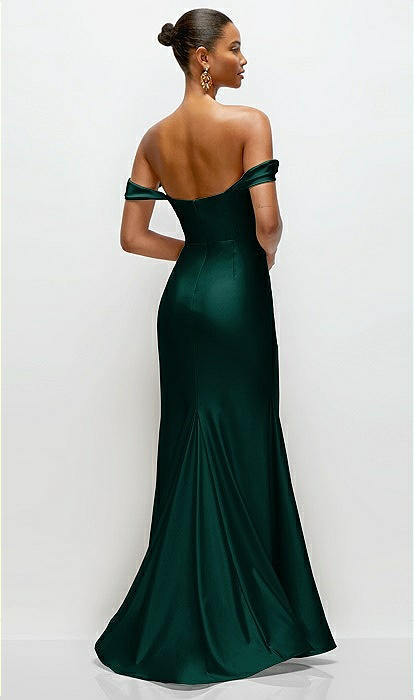Cowl Neck Off-the-shoulder Stretch Satin Fit And Flare