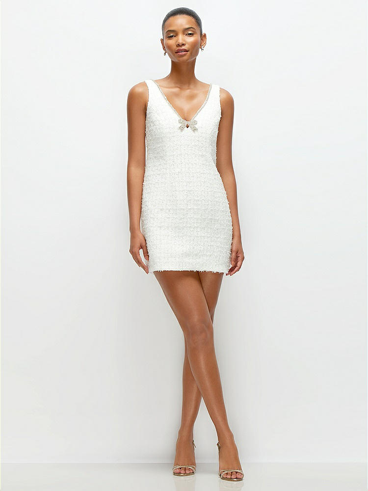 Luxe Bridal Tweed Mini Bridesmaid Dress With Sequin Flower