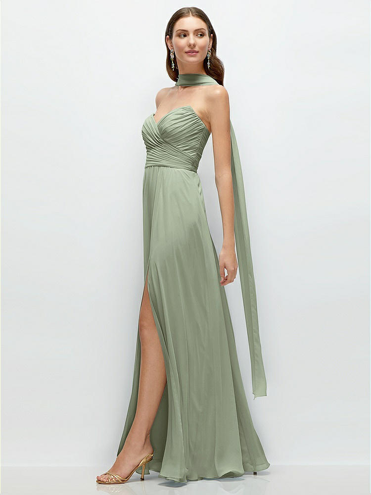 Adjustable Strap Wrap Bodice Maxi Bridesmaid Dress With
